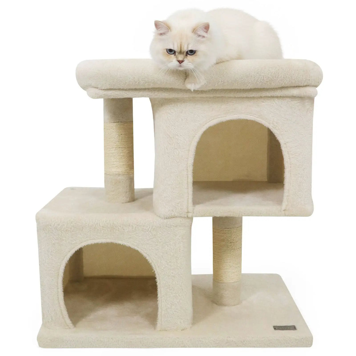 Modern Cat Tree Space-saving Cat Tower with Upholstered Perch and 2 Cat Condos by DirectDeals
