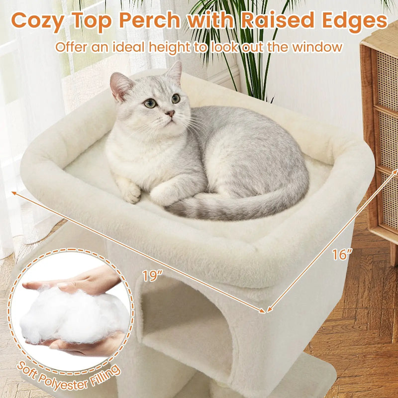 Modern Cat Tree Space-saving Cat Tower with Upholstered Perch and 2 Cat Condos by DirectDeals