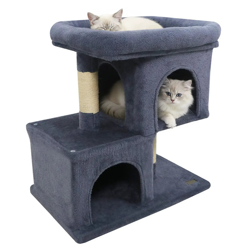 Modern Cat Tree Space-saving Cat Tower with Upholstered Perch and 2 Cat Condos by DirectDeals