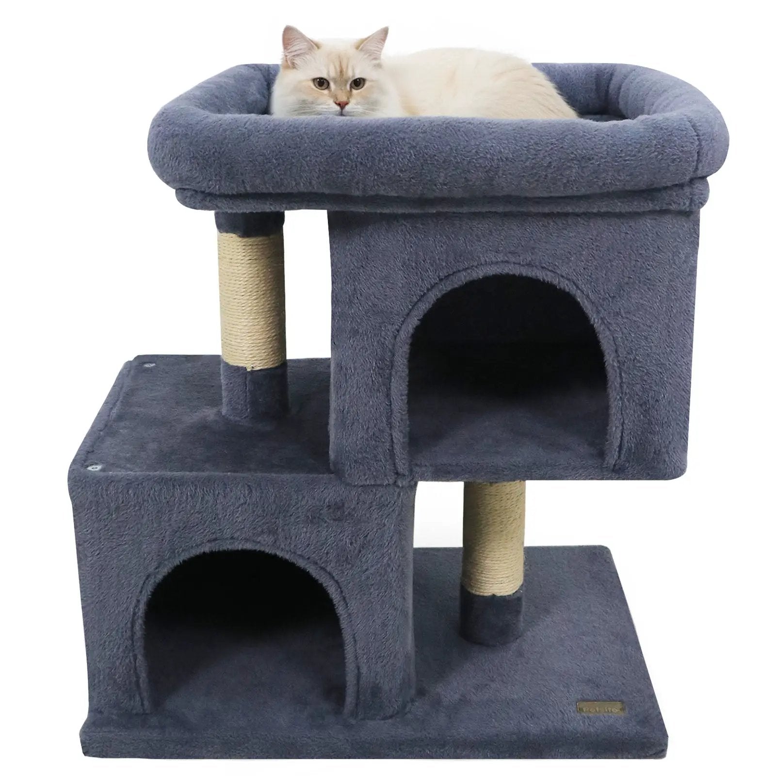 Modern Cat Tree Space-saving Cat Tower with Upholstered Perch and 2 Cat Condos by DirectDeals
