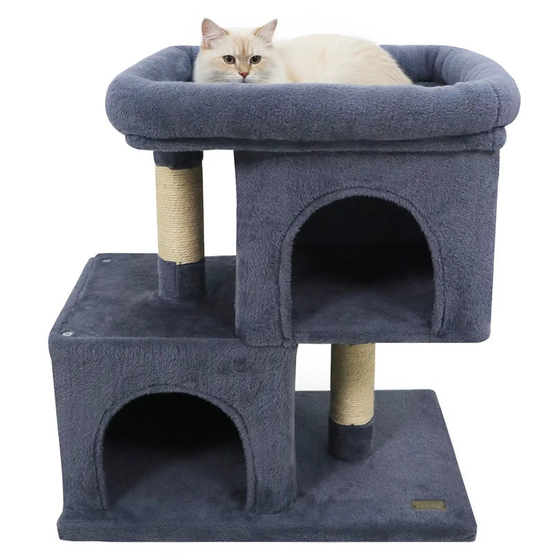 Modern Cat Tree Space-saving Cat Tower with Upholstered Perch and 2 Cat Condos by DirectDeals