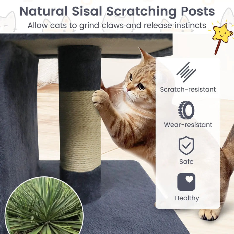 Modern Cat Tree Space-saving Cat Tower with Upholstered Perch and 2 Cat Condos by DirectDeals