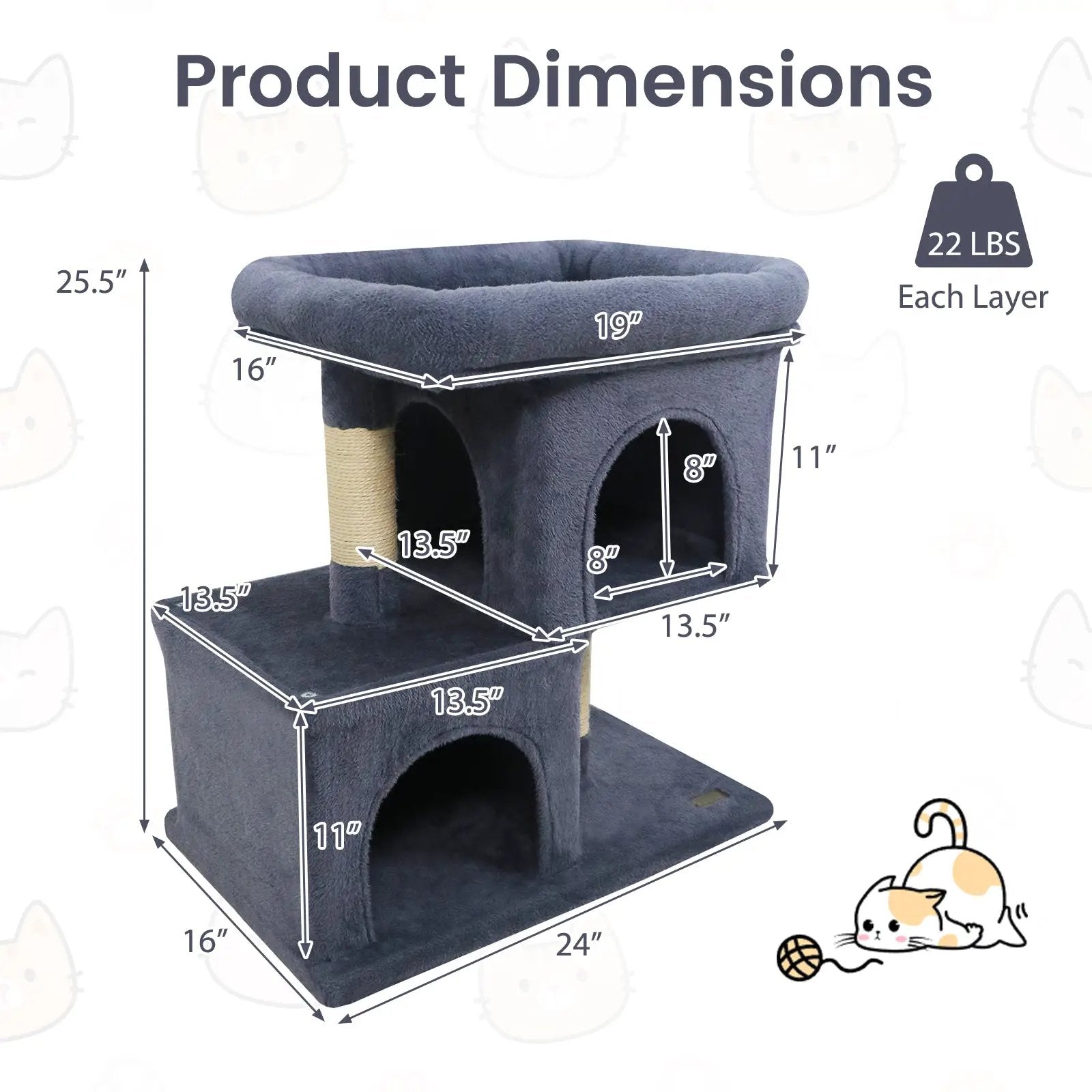 Modern Cat Tree Space-saving Cat Tower with Upholstered Perch and 2 Cat Condos by DirectDeals