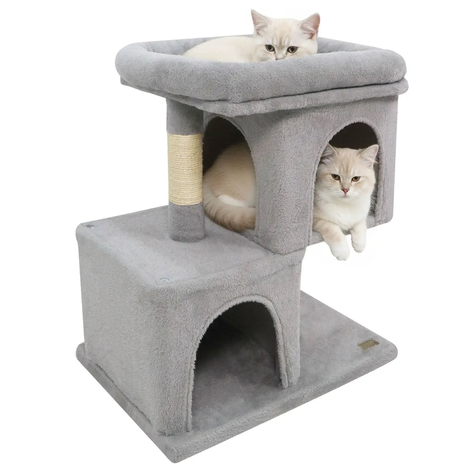 Modern Cat Tree Space-saving Cat Tower with Upholstered Perch and 2 Cat Condos by DirectDeals