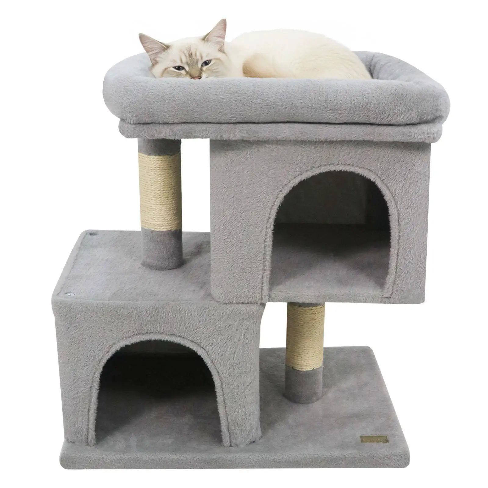 Modern Cat Tree Space-saving Cat Tower with Upholstered Perch and 2 Cat Condos by DirectDeals