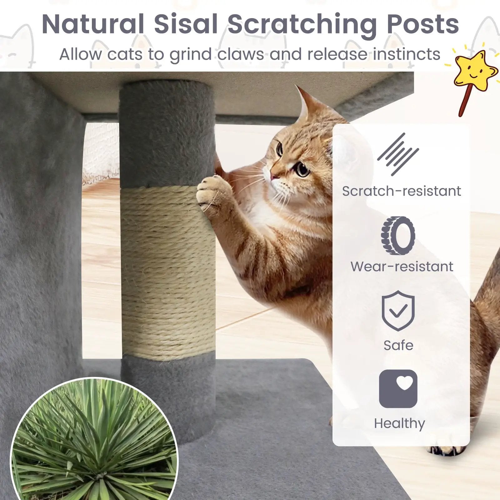 Modern Cat Tree Space-saving Cat Tower with Upholstered Perch and 2 Cat Condos by DirectDeals