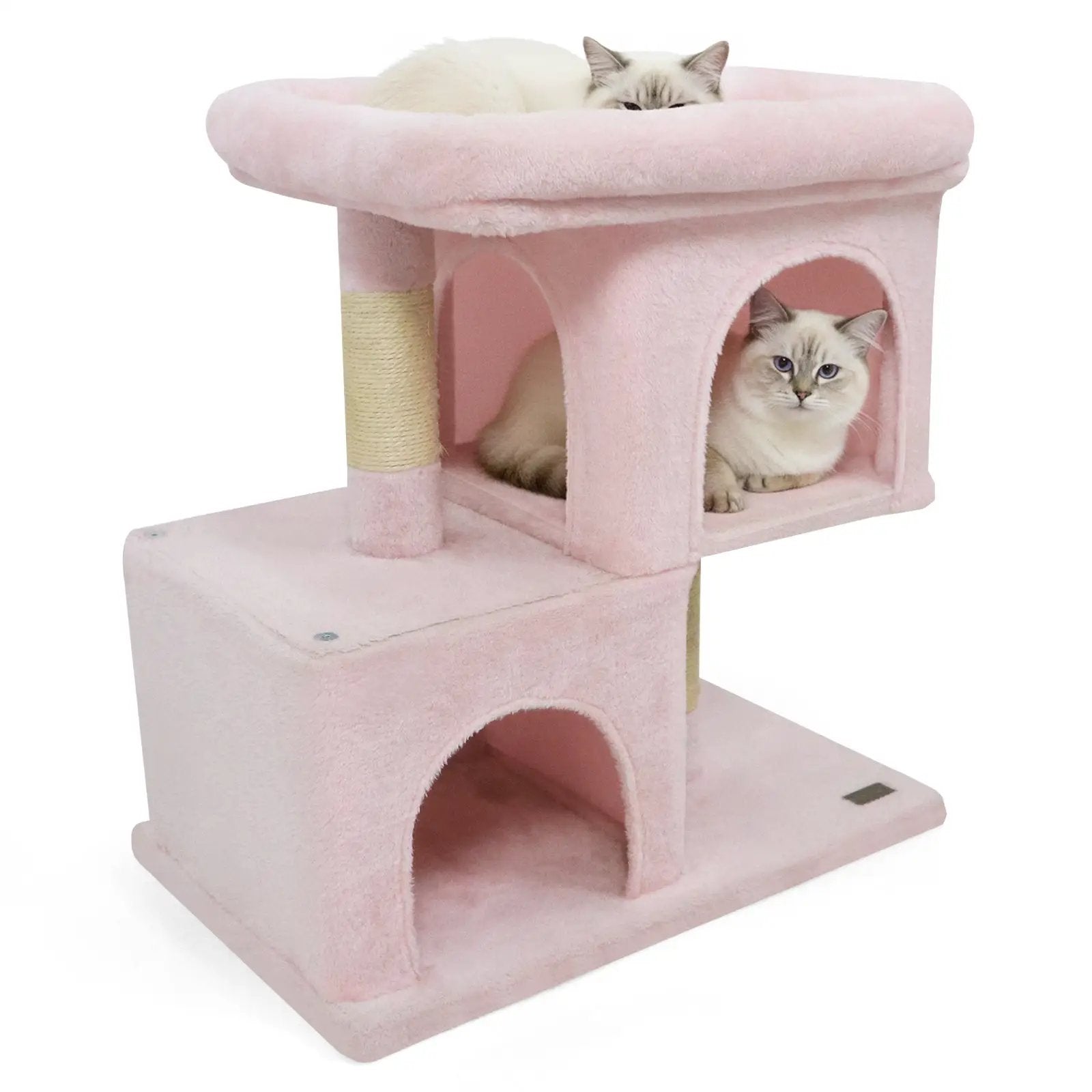 Modern Cat Tree Space-saving Cat Tower with Upholstered Perch and 2 Cat Condos by DirectDeals
