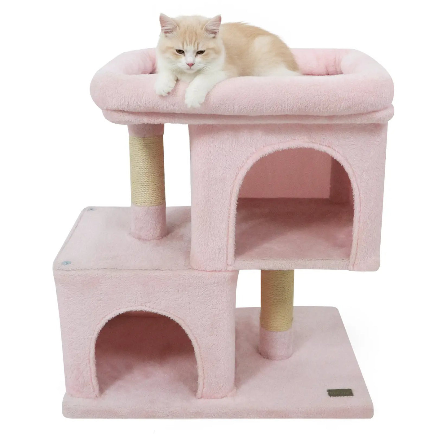 Modern Cat Tree Space-saving Cat Tower with Upholstered Perch and 2 Cat Condos by DirectDeals