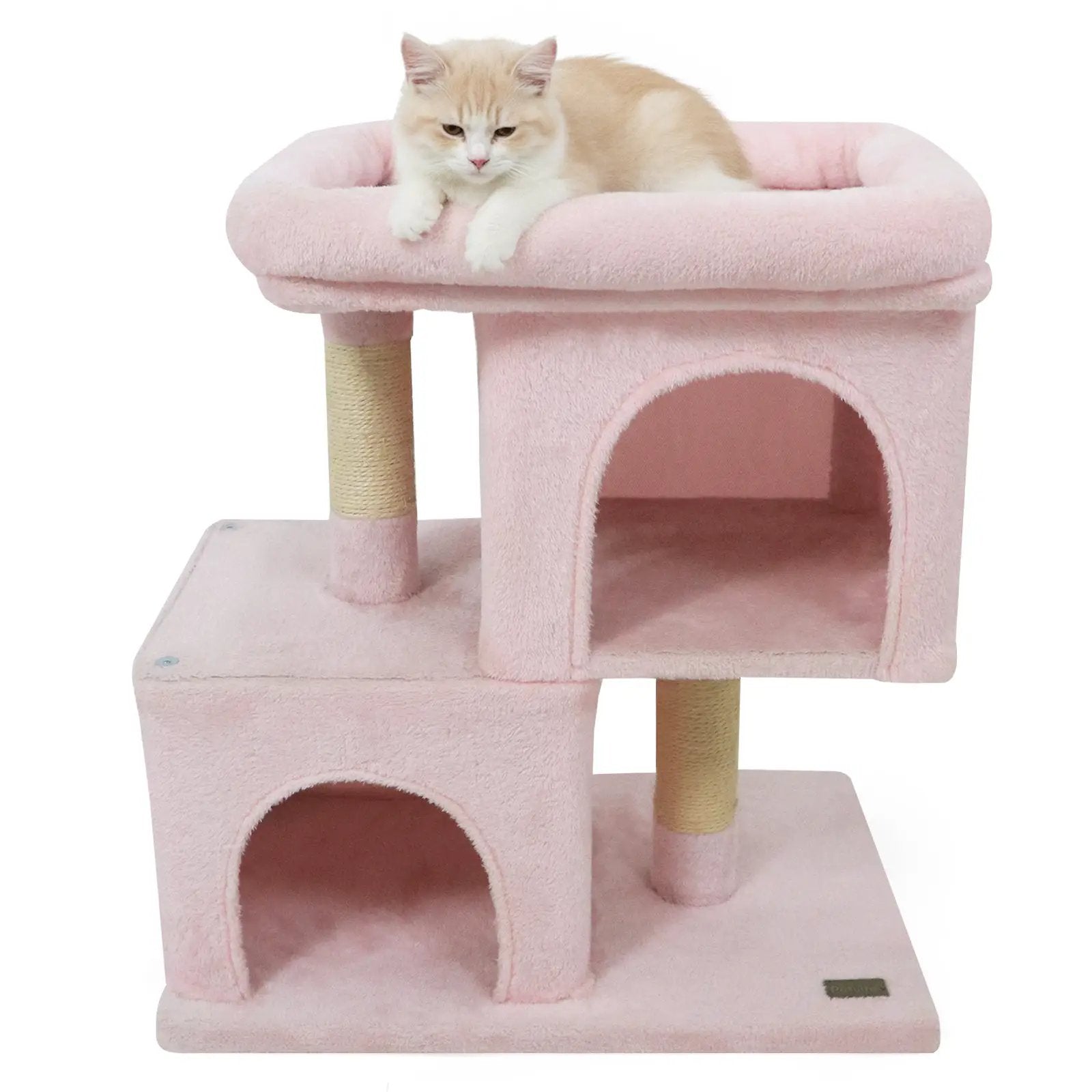 Modern Cat Tree Space-saving Cat Tower with Upholstered Perch and 2 Cat Condos by DirectDeals