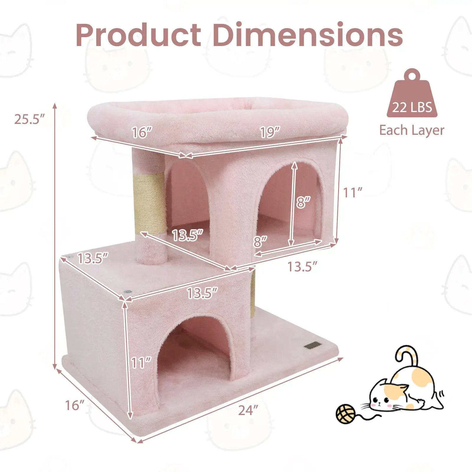 Modern Cat Tree Space-saving Cat Tower with Upholstered Perch and 2 Cat Condos by DirectDeals