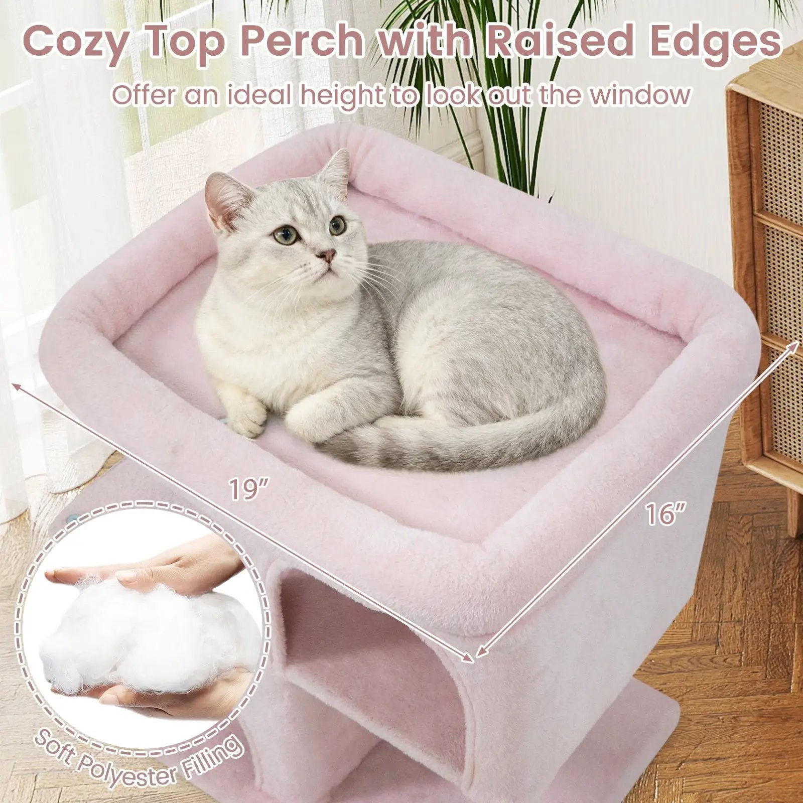 Modern Cat Tree Space-saving Cat Tower with Upholstered Perch and 2 Cat Condos by DirectDeals