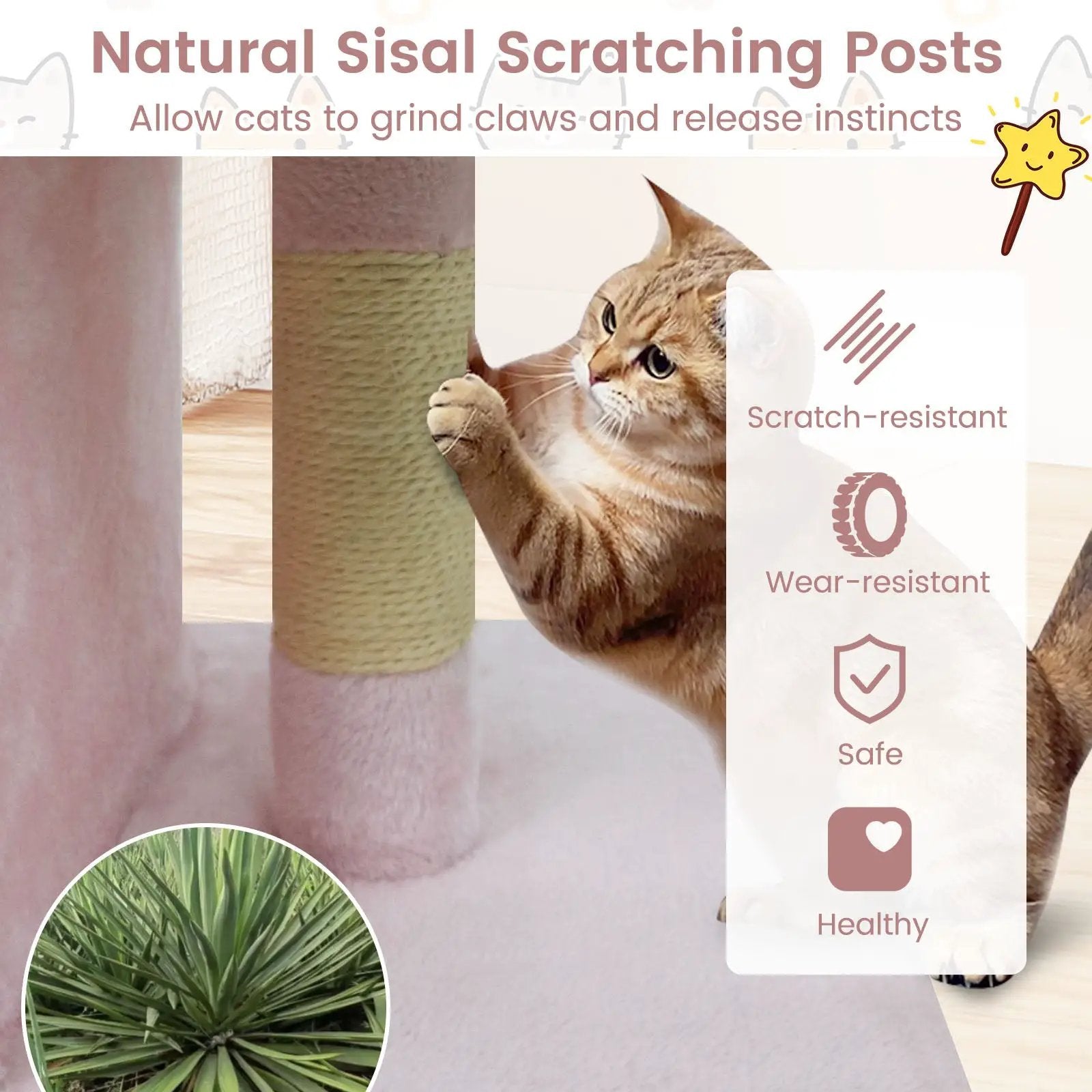 Modern Cat Tree Space-saving Cat Tower with Upholstered Perch and 2 Cat Condos by DirectDeals