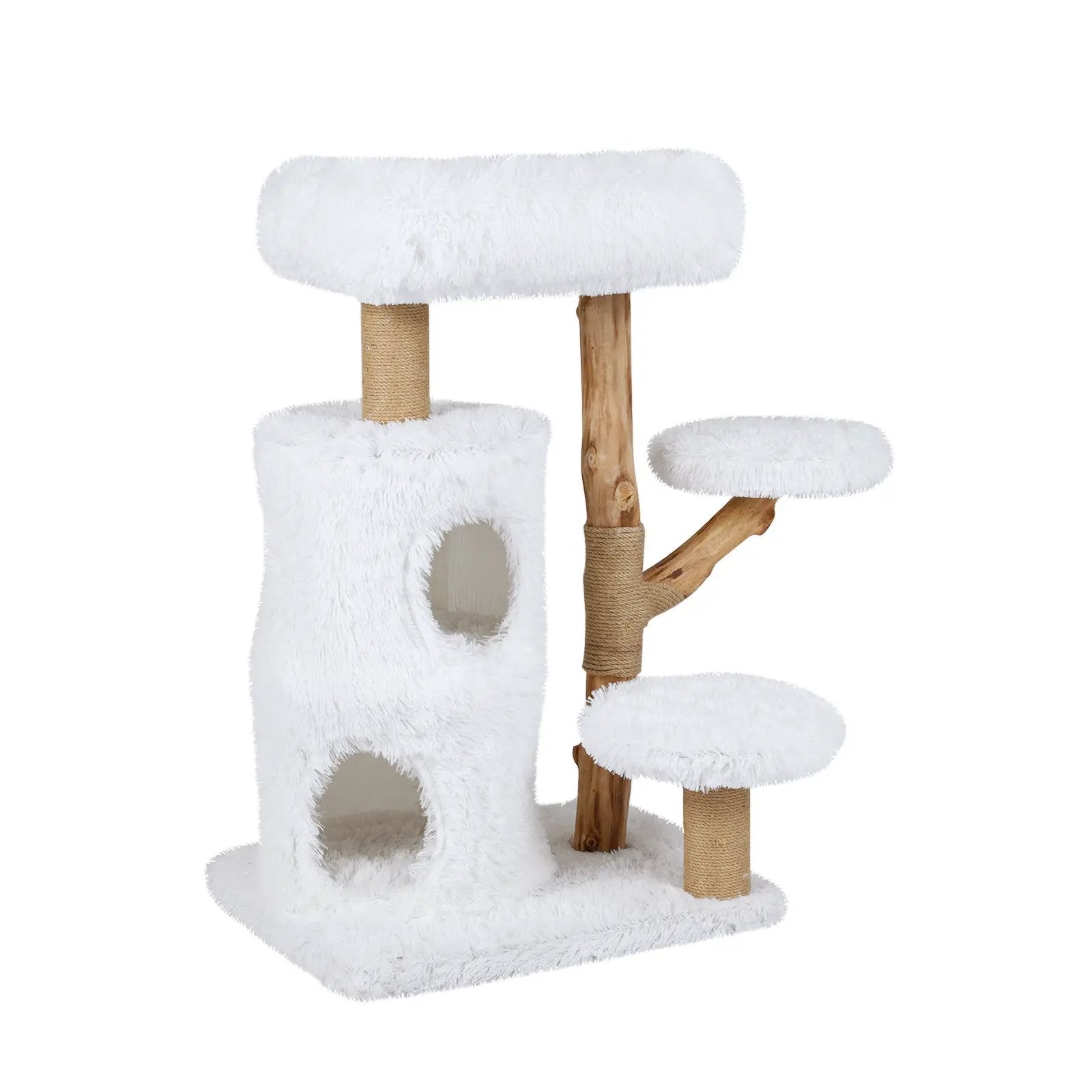 Modern Cat Tree for Indoor Cats 30.5 Cat Tower with Real Solid Wood Branches-White by DirectDeals
