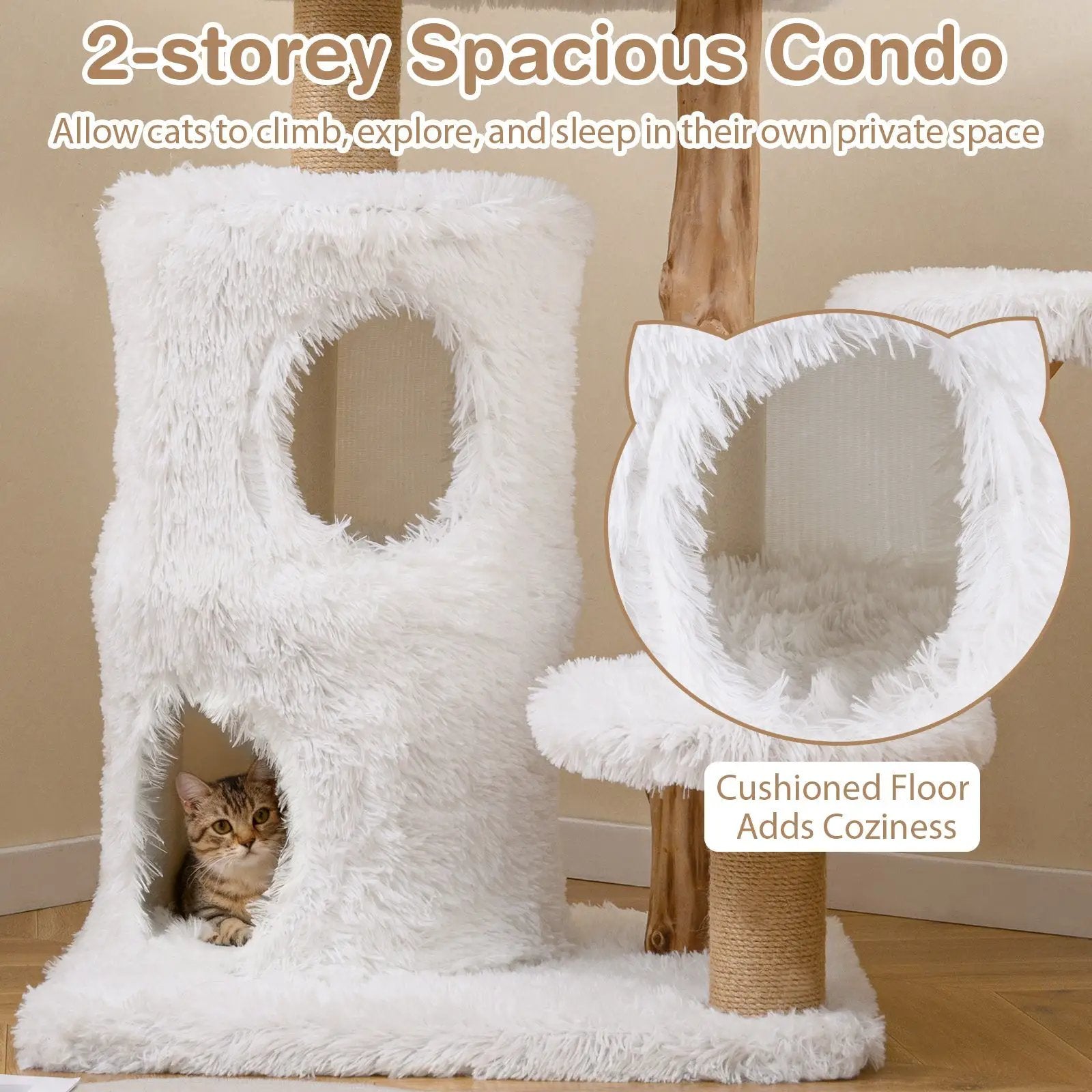 Modern Cat Tree for Indoor Cats 30.5 Cat Tower with Real Solid Wood Branches-White by DirectDeals