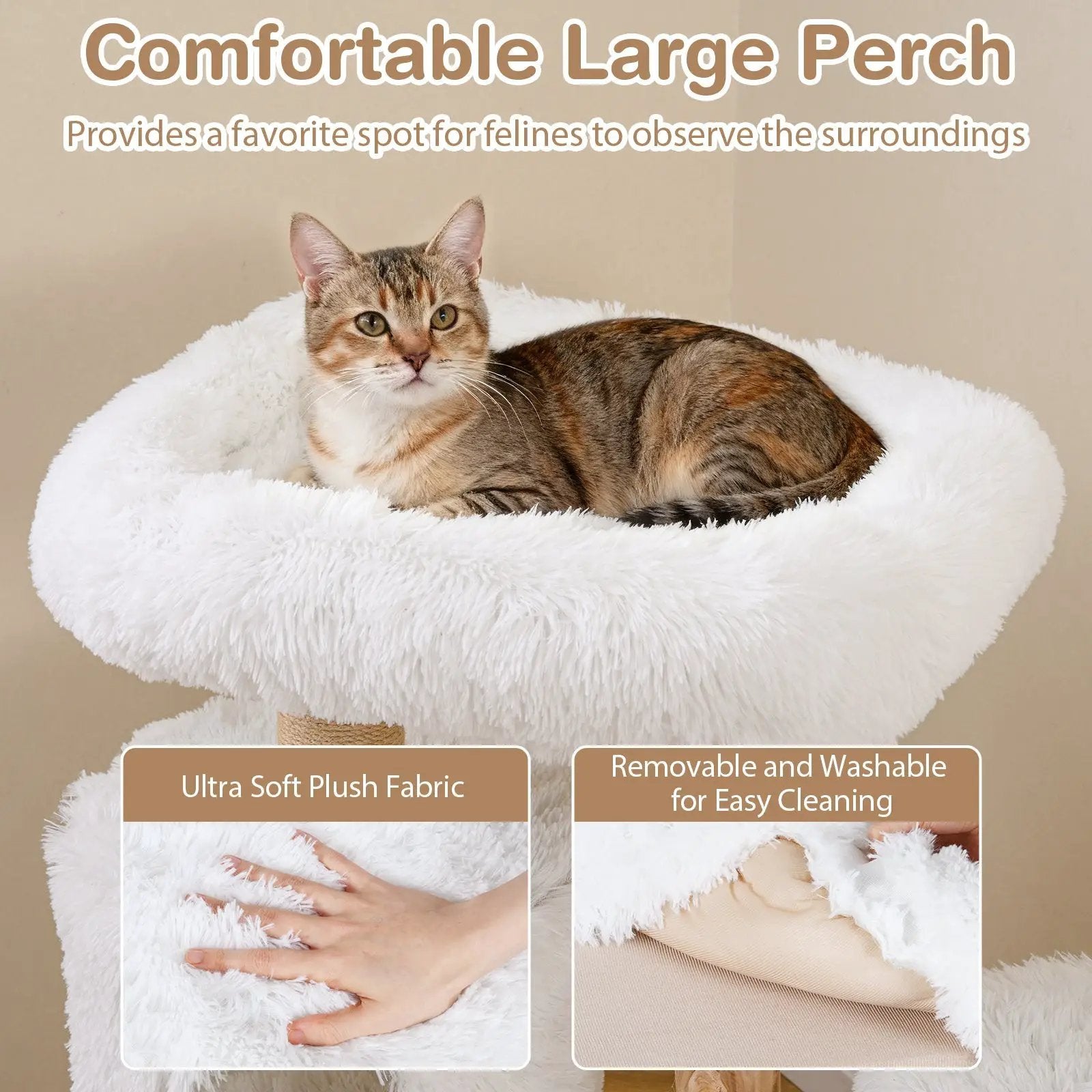 Modern Cat Tree for Indoor Cats 30.5 Cat Tower with Real Solid Wood Branches-White by DirectDeals