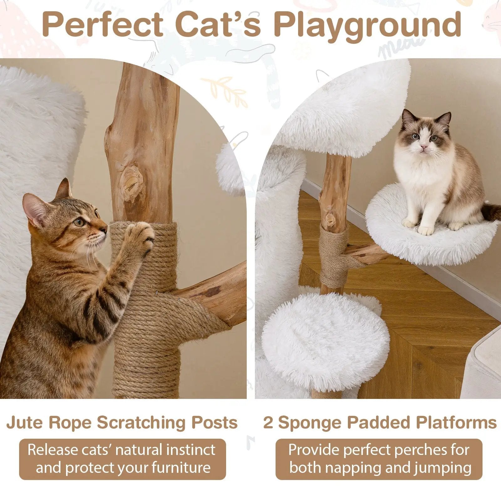 Modern Cat Tree for Indoor Cats 30.5 Cat Tower with Real Solid Wood Branches-White by DirectDeals