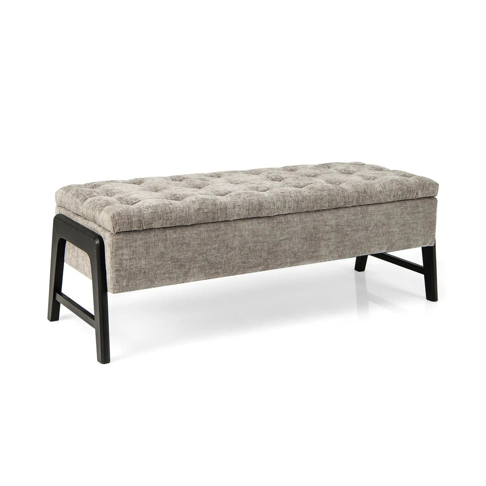 Modern Chenille Storage Bench with Solid Rubber Wood Legs-Gray by DirectDeals