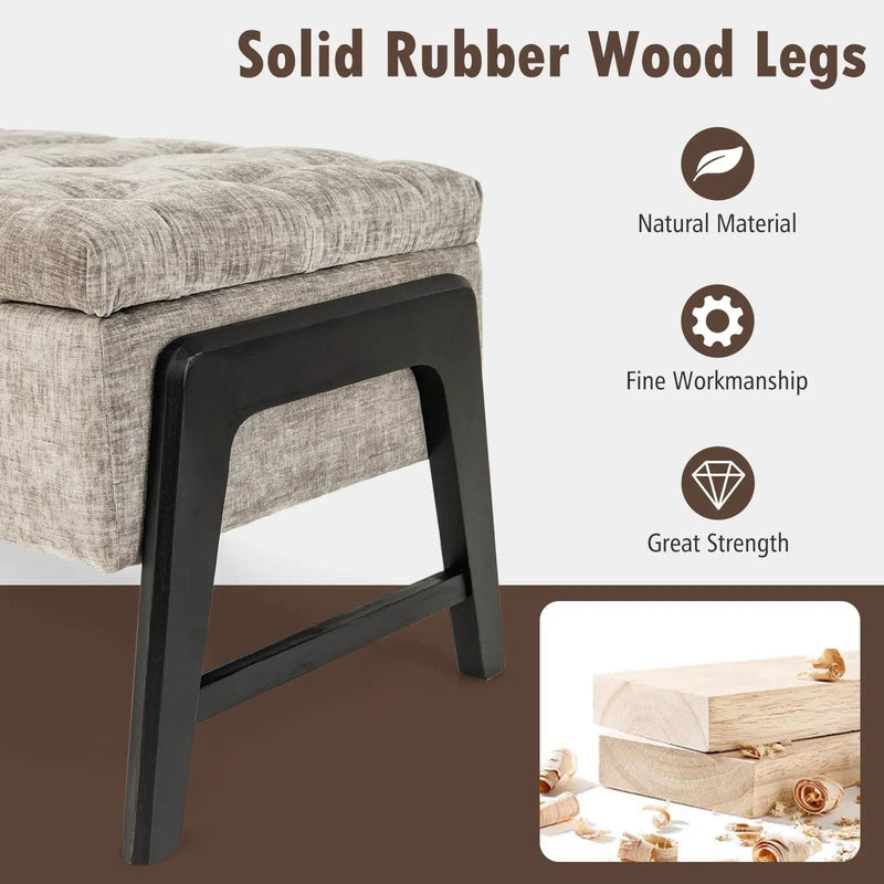 Modern Chenille Storage Bench with Solid Rubber Wood Legs-Gray by DirectDeals