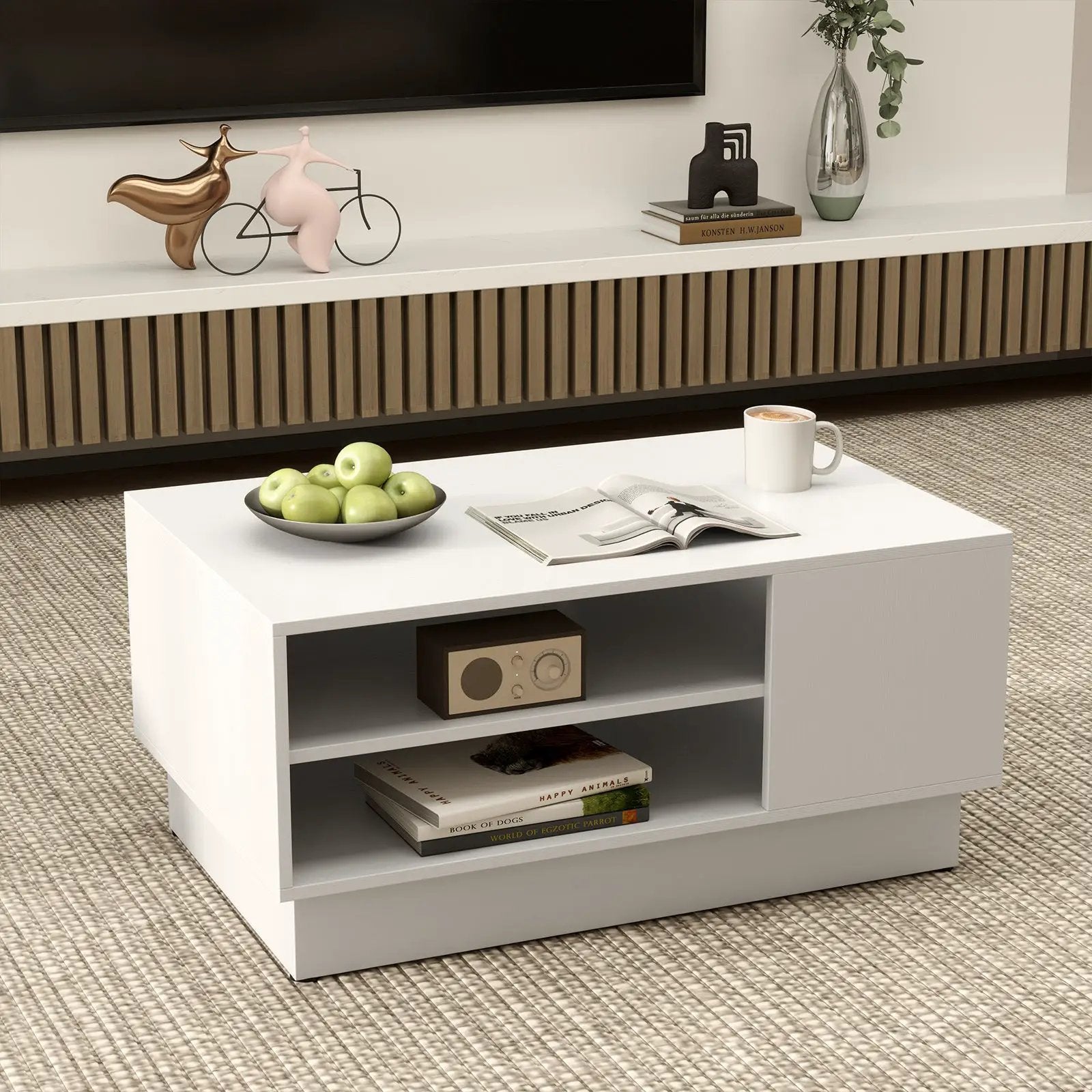 Modern Coffee Table with 2-Tier Open Storage Shelves-White by DirectDeals
