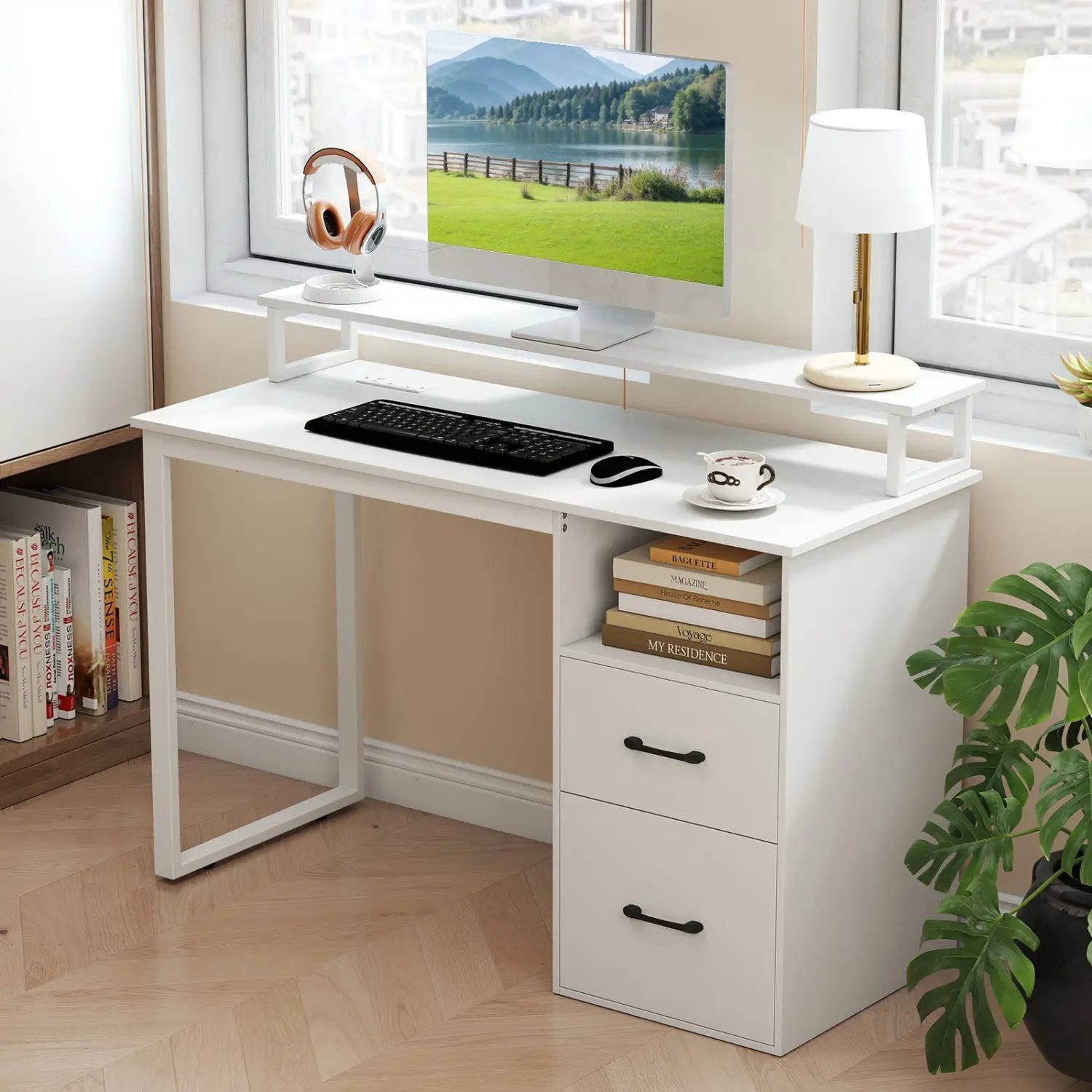 Modern Computer Desk with Power Outlets and File Drawer by DirectDeals