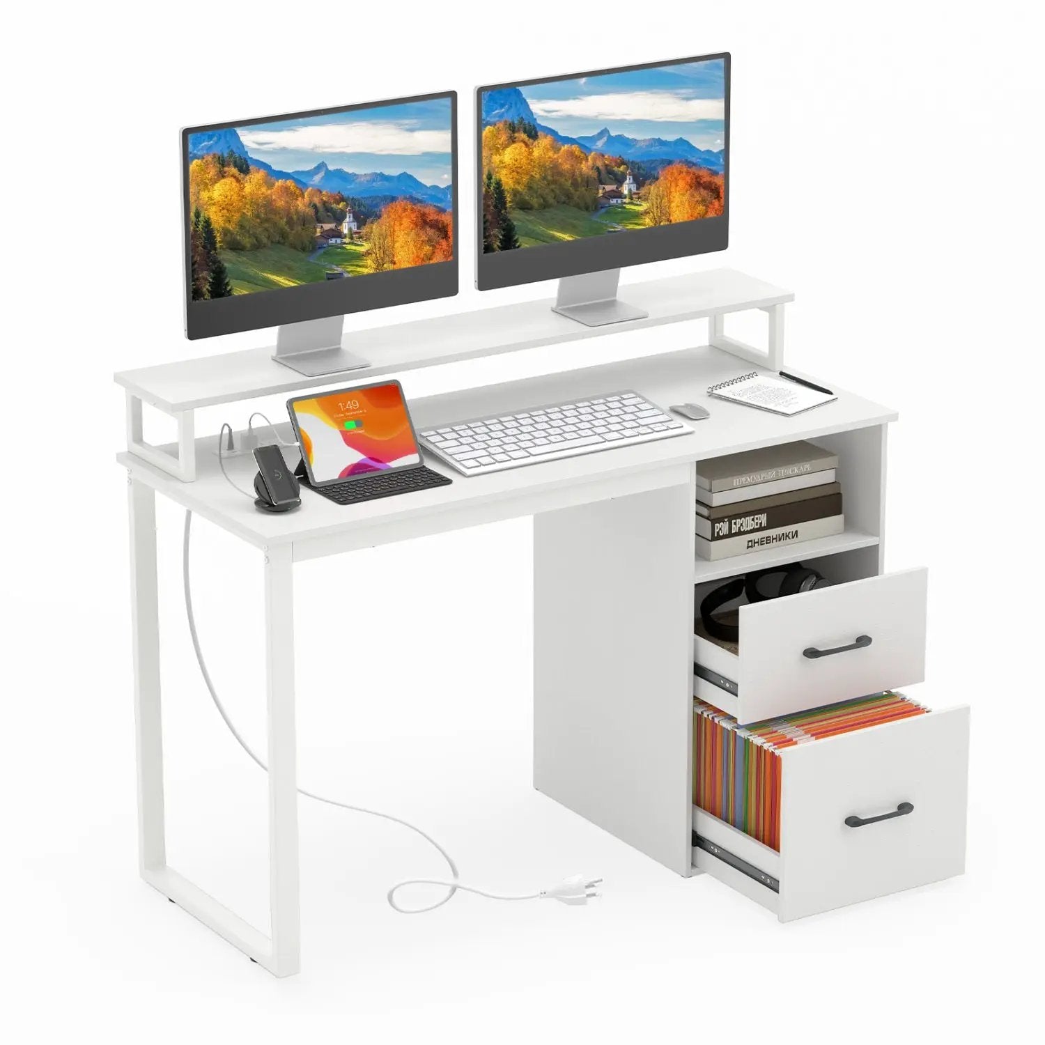 Modern Computer Desk with Power Outlets and File Drawer by DirectDeals