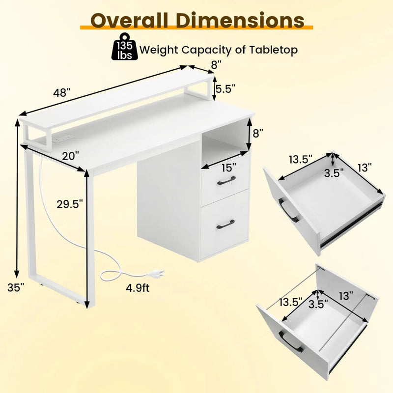 Modern Computer Desk with Power Outlets and File Drawer by DirectDeals