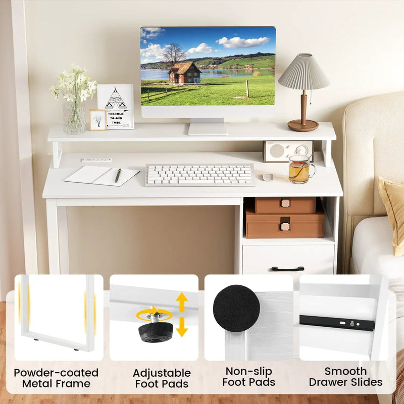 Modern Computer Desk with Power Outlets and File Drawer by DirectDeals