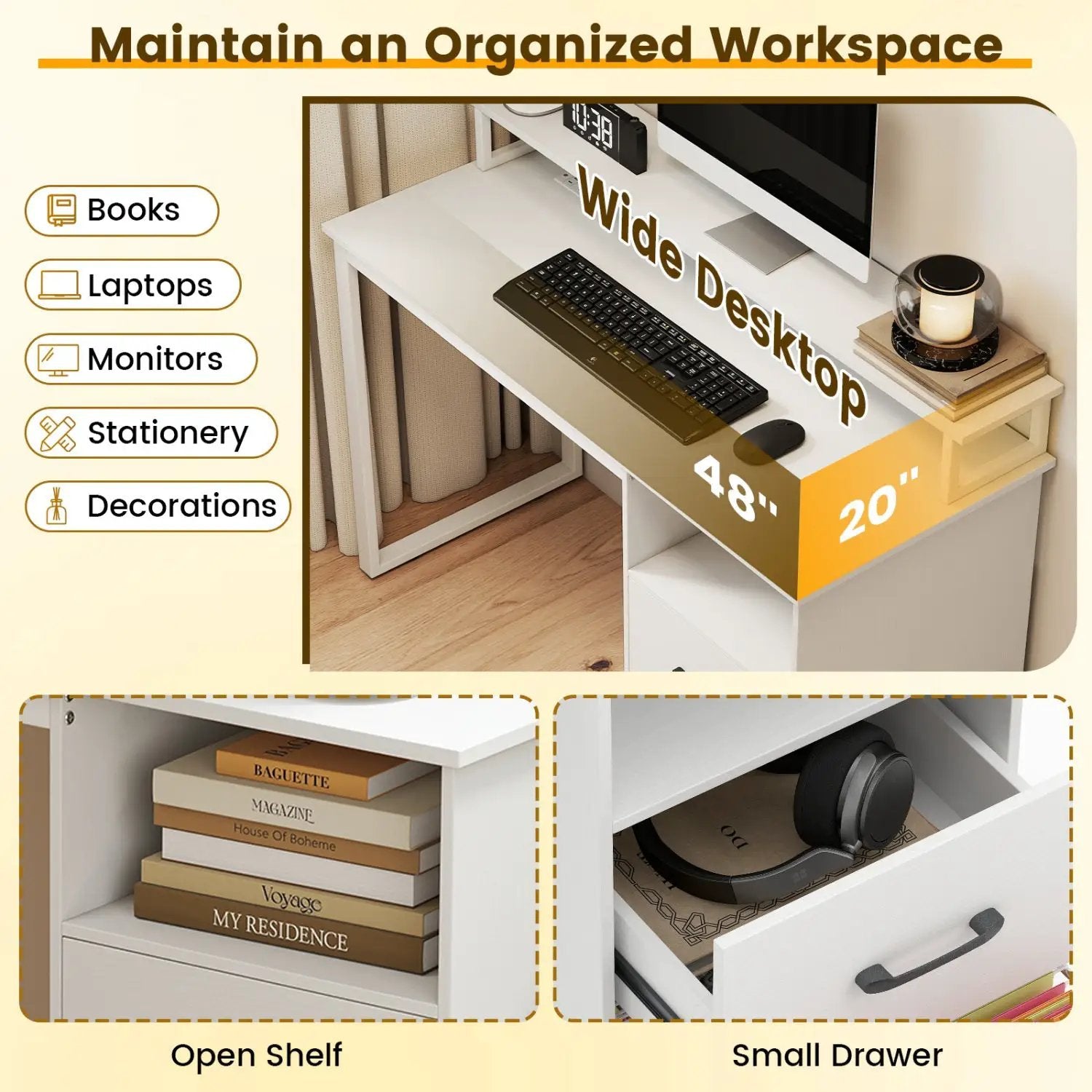 Modern Computer Desk with Power Outlets and File Drawer by DirectDeals