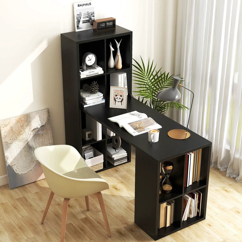 Modern Computer Desk with 12 Cubes Bookshelf-Black by DirectDeals