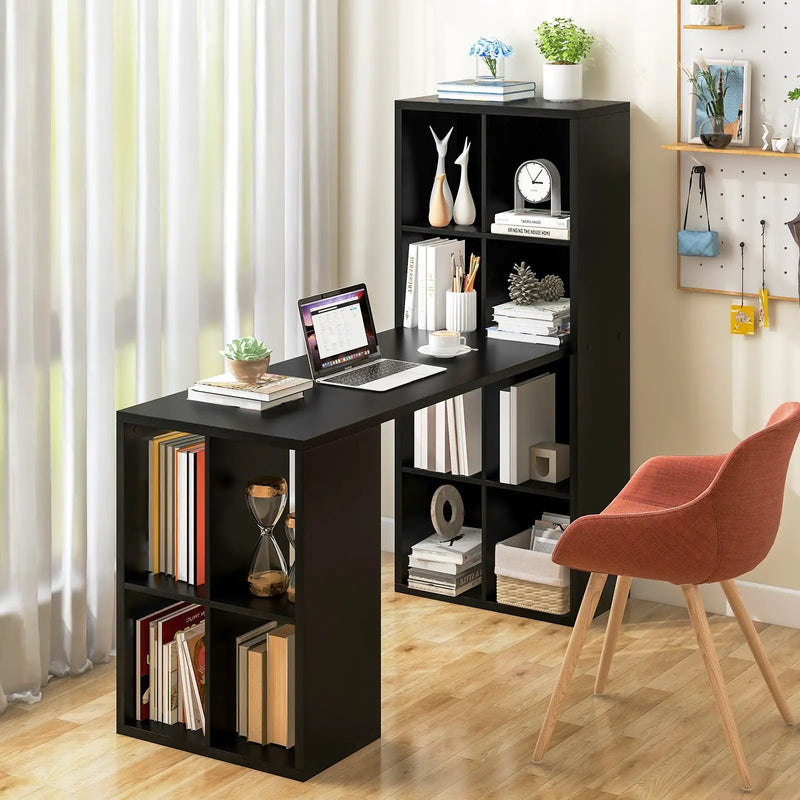 Modern Computer Desk with 12 Cubes Bookshelf-Black by DirectDeals