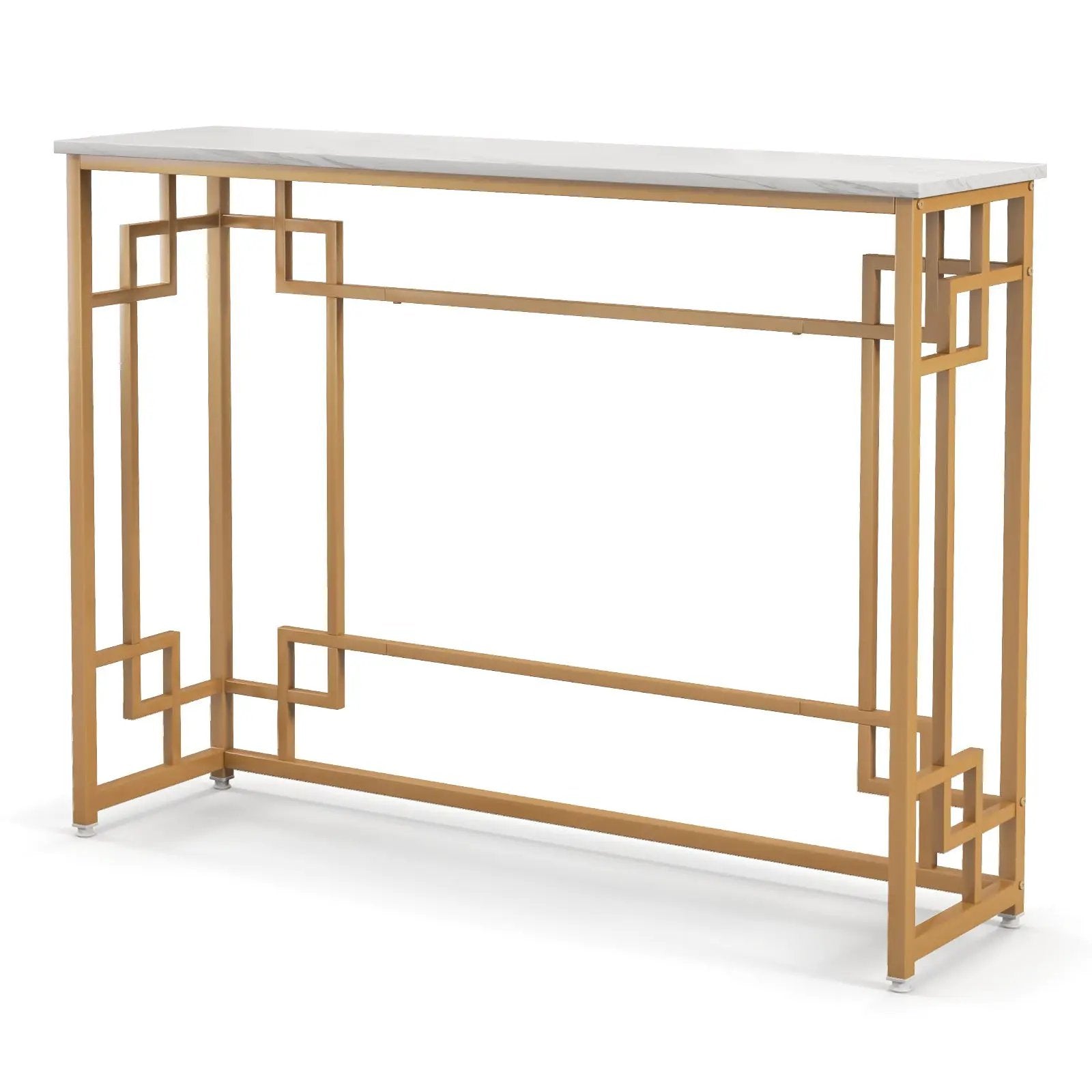 Modern Console Table with Geometric Frame and Faux Marble Tabletop-White by DirectDeals