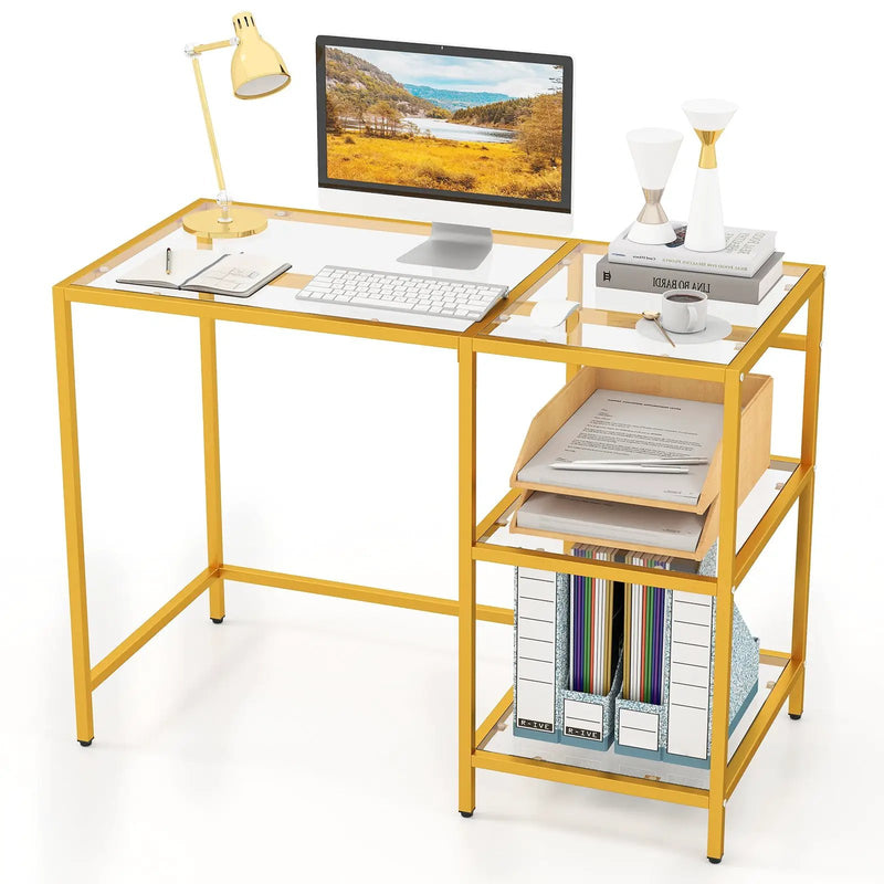 Modern Console Table with 2 Open Shelves and Metal Frame-Golden by DirectDeals