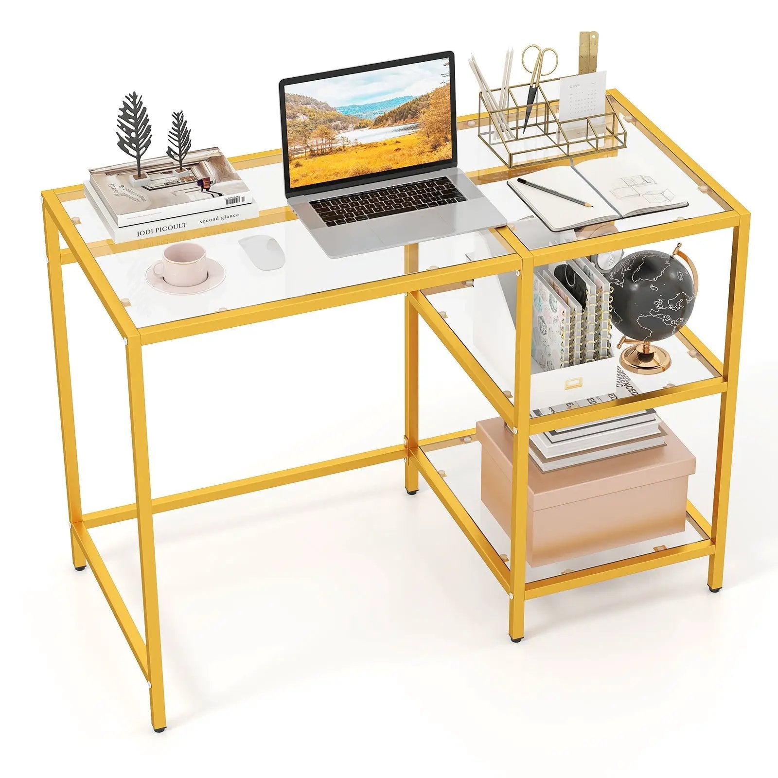 Modern Console Table with 2 Open Shelves and Metal Frame-Golden by DirectDeals