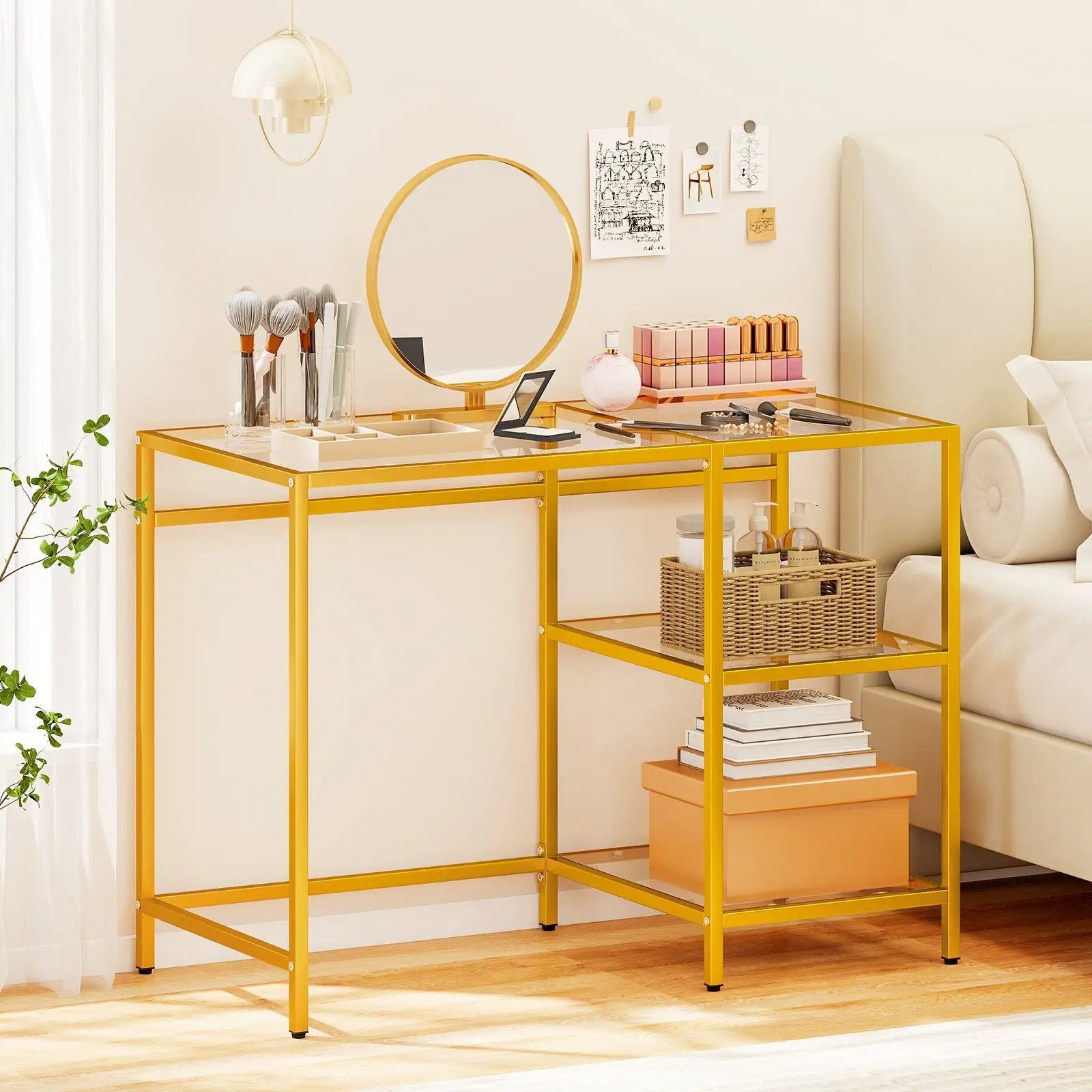 Modern Console Table with 2 Open Shelves and Metal Frame-Golden by DirectDeals