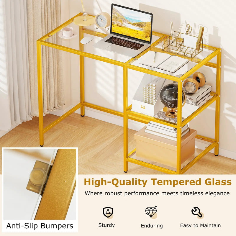 Modern Console Table with 2 Open Shelves and Metal Frame-Golden by DirectDeals