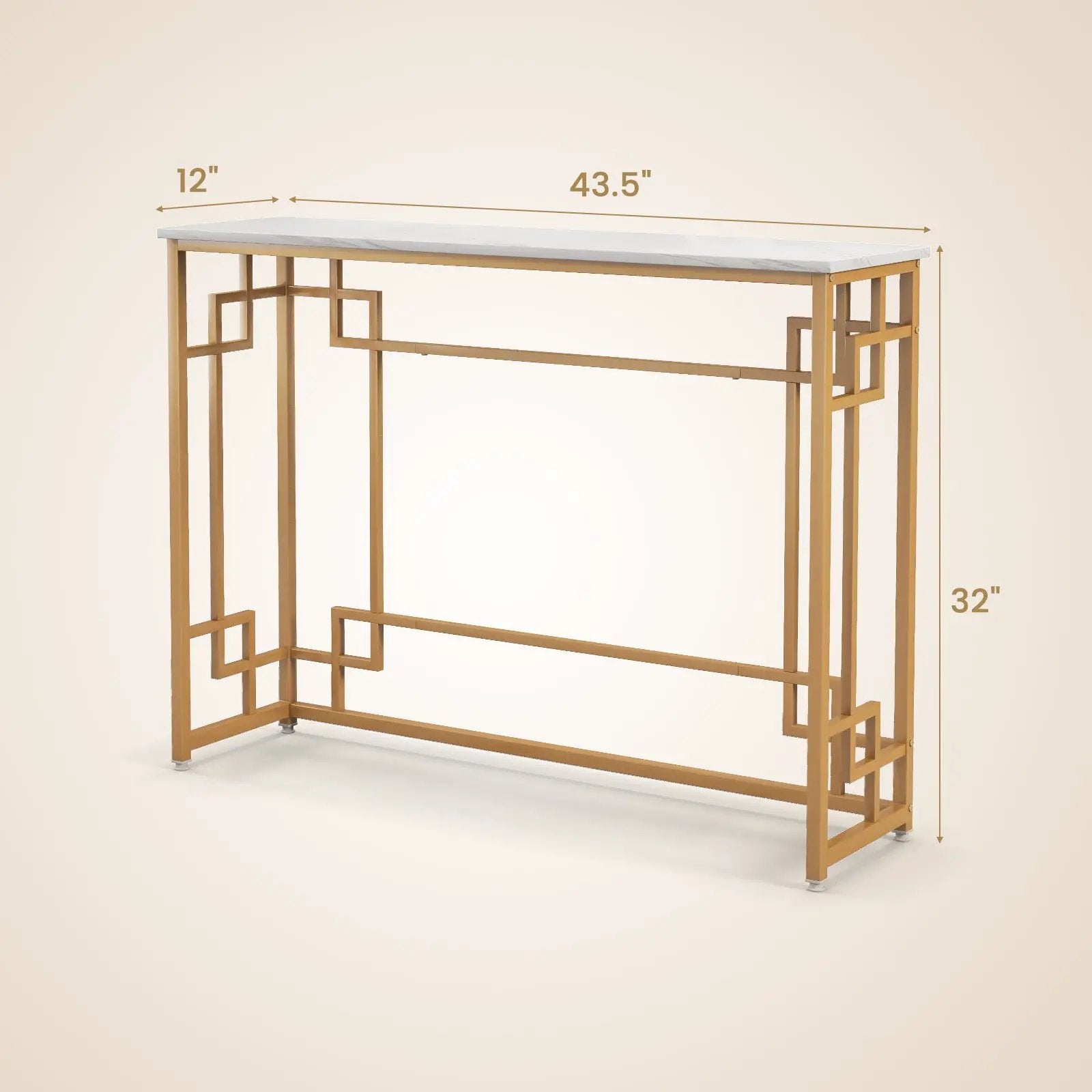 Modern Console Table with Geometric Frame and Faux Marble Tabletop-White by DirectDeals