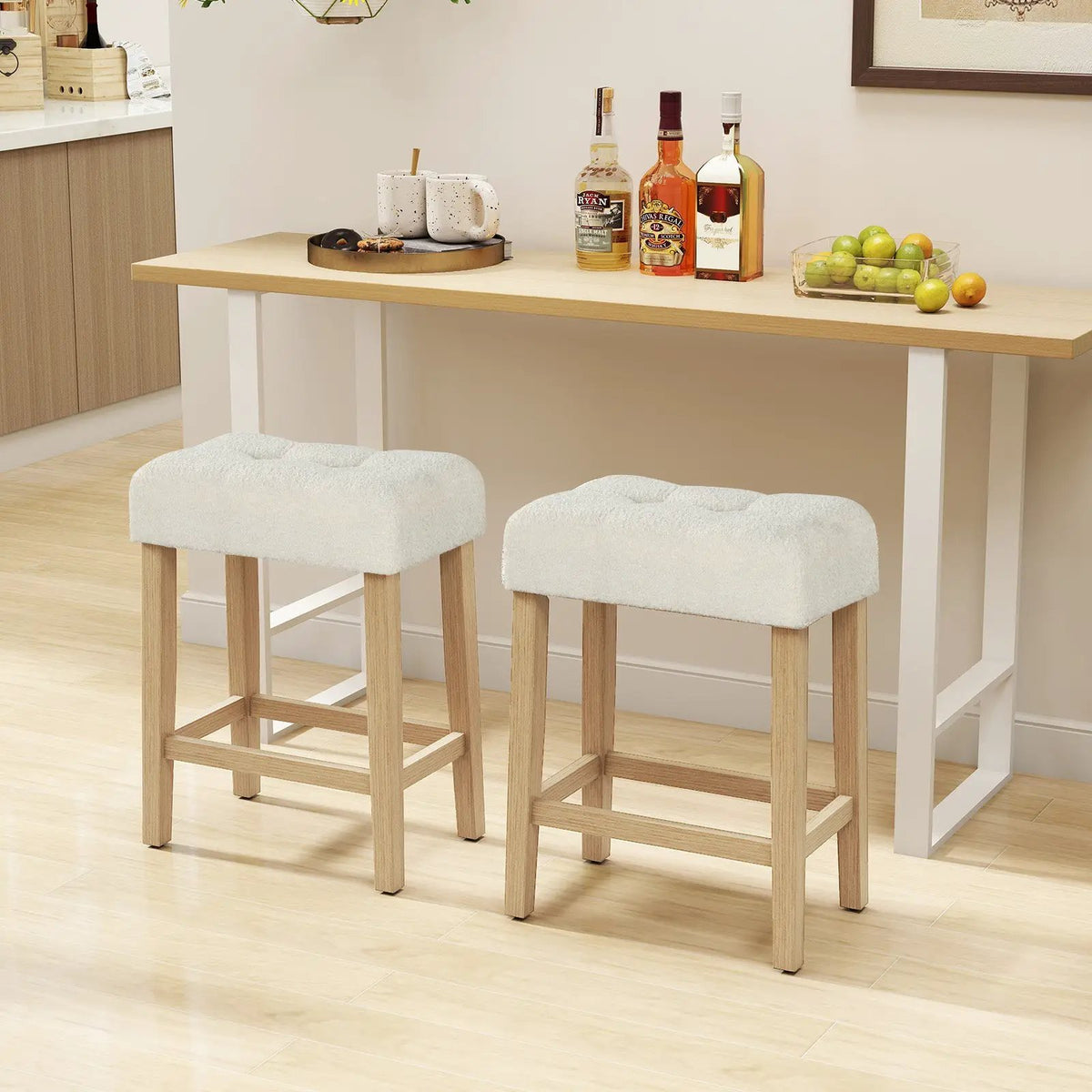 Modern Counter Height Bar Stools Set of 2 with Rubber Wood Legs by DirectDeals
