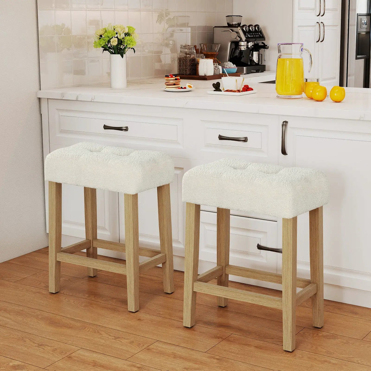Modern Counter Height Bar Stools Set of 2 with Rubber Wood Legs by DirectDeals