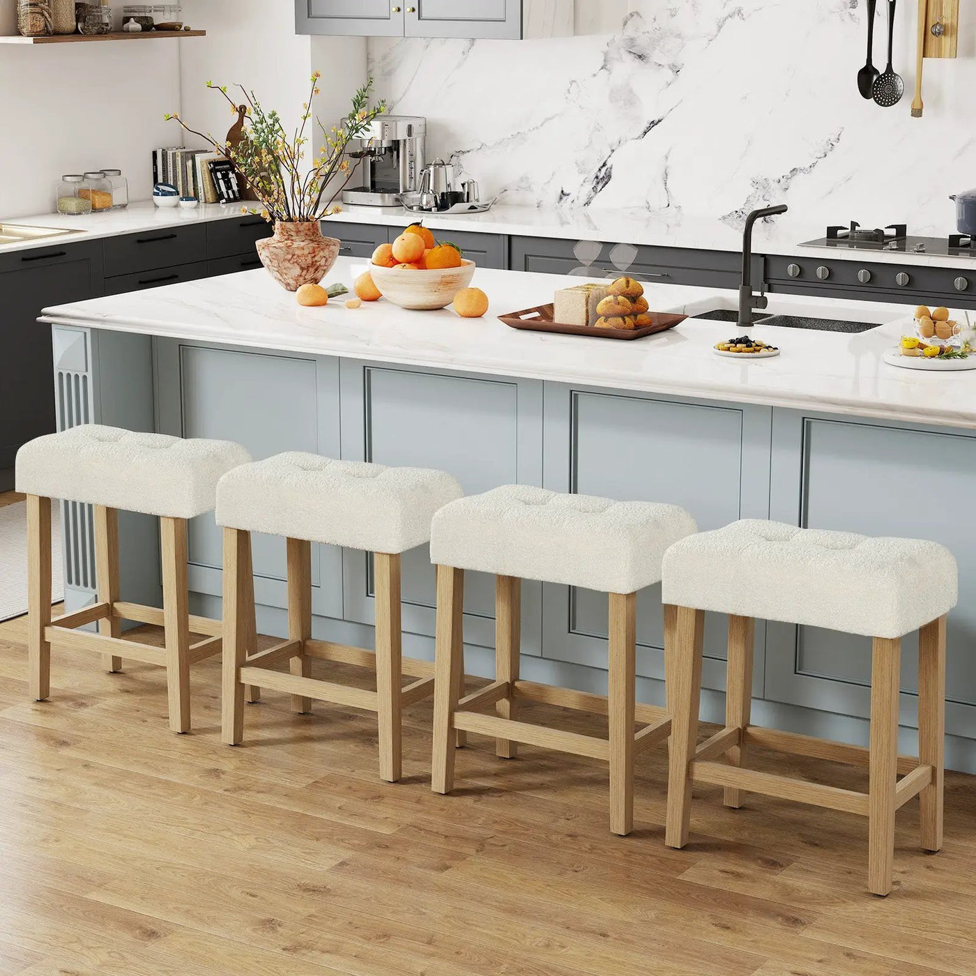 Modern Counter Height Bar Stools Set of 2 with Rubber Wood Legs by DirectDeals
