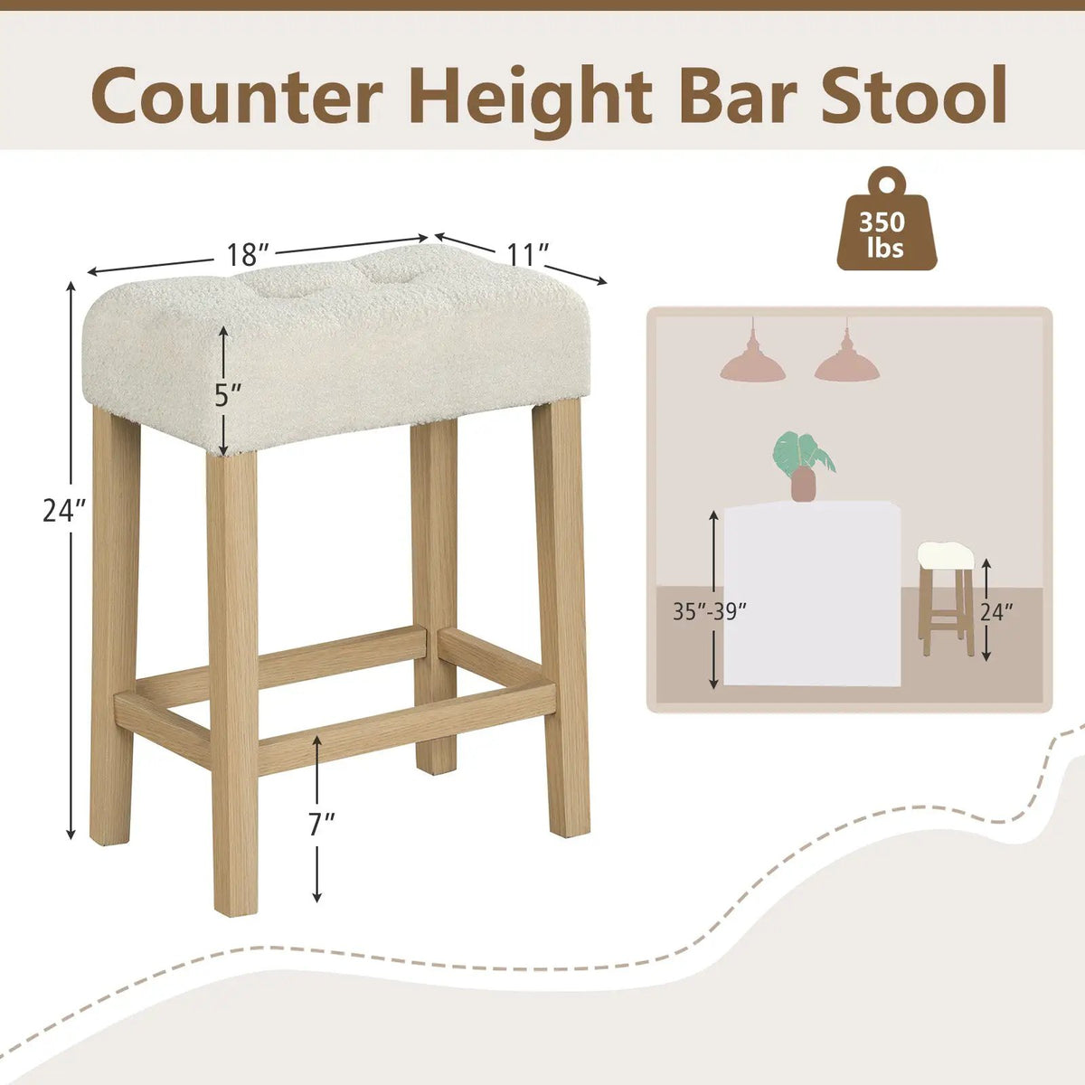 Modern Counter Height Bar Stools Set of 2 with Rubber Wood Legs by DirectDeals