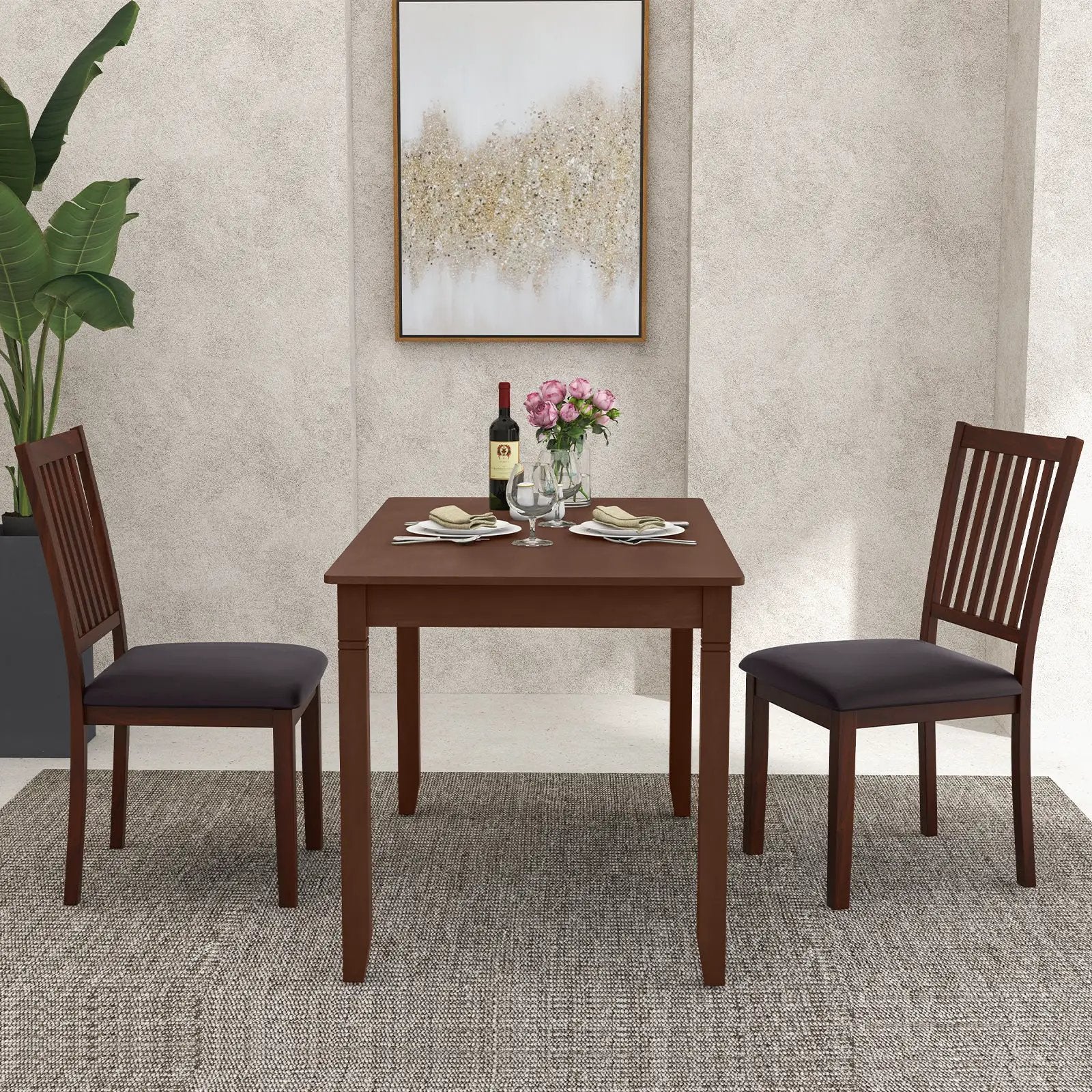 Upholstered Modern Dining Chair Set of 2 with Slanted High Backrest-Brown by DirectDeals