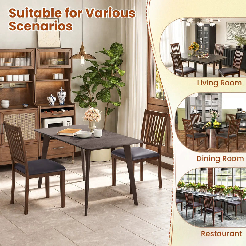 Upholstered Modern Dining Chair Set of 2 with Slanted High Backrest-Brown by DirectDeals