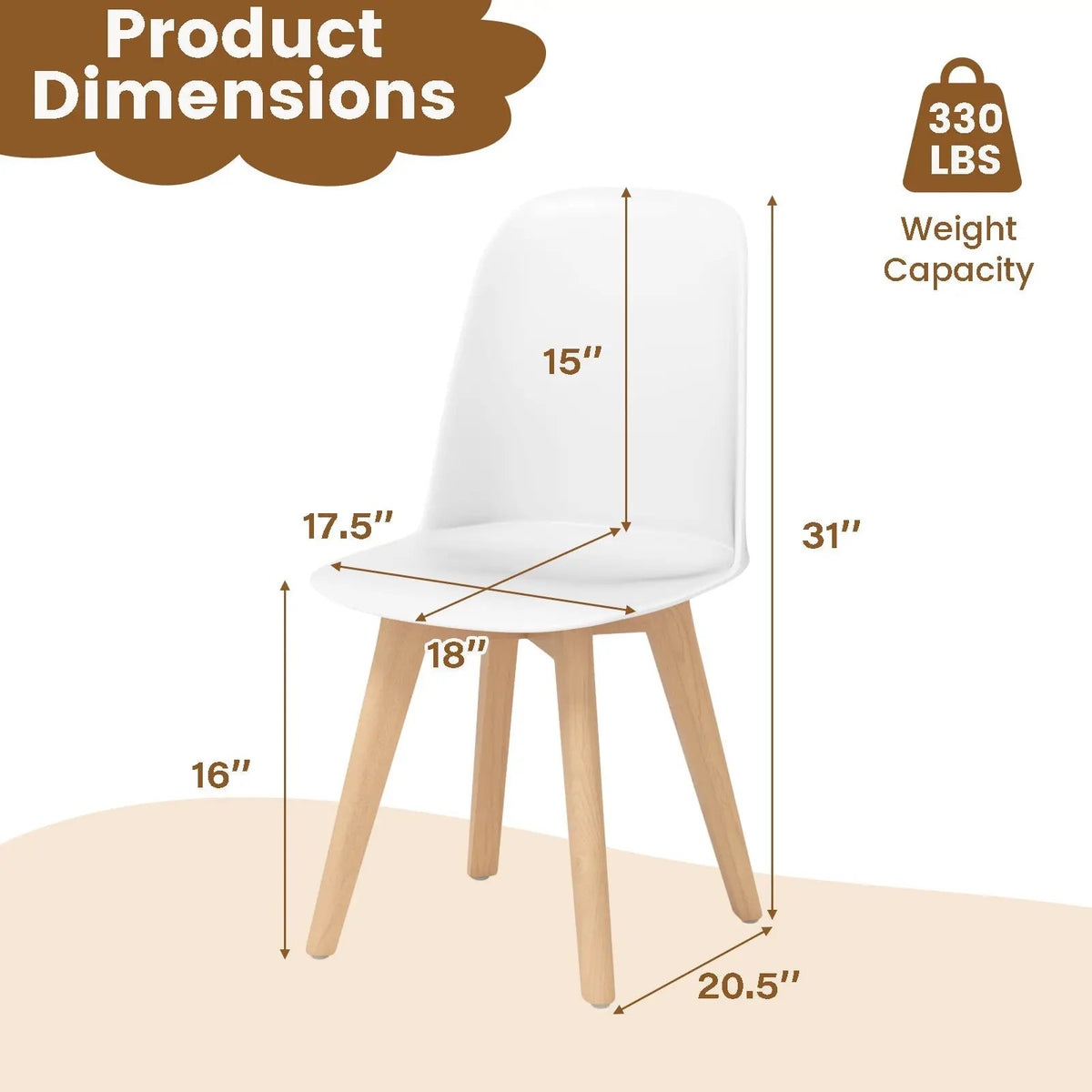 Modern Dining Chair Set of 2 with Solid Beech Wood Legs and Tilt Backrest by DirectDeals