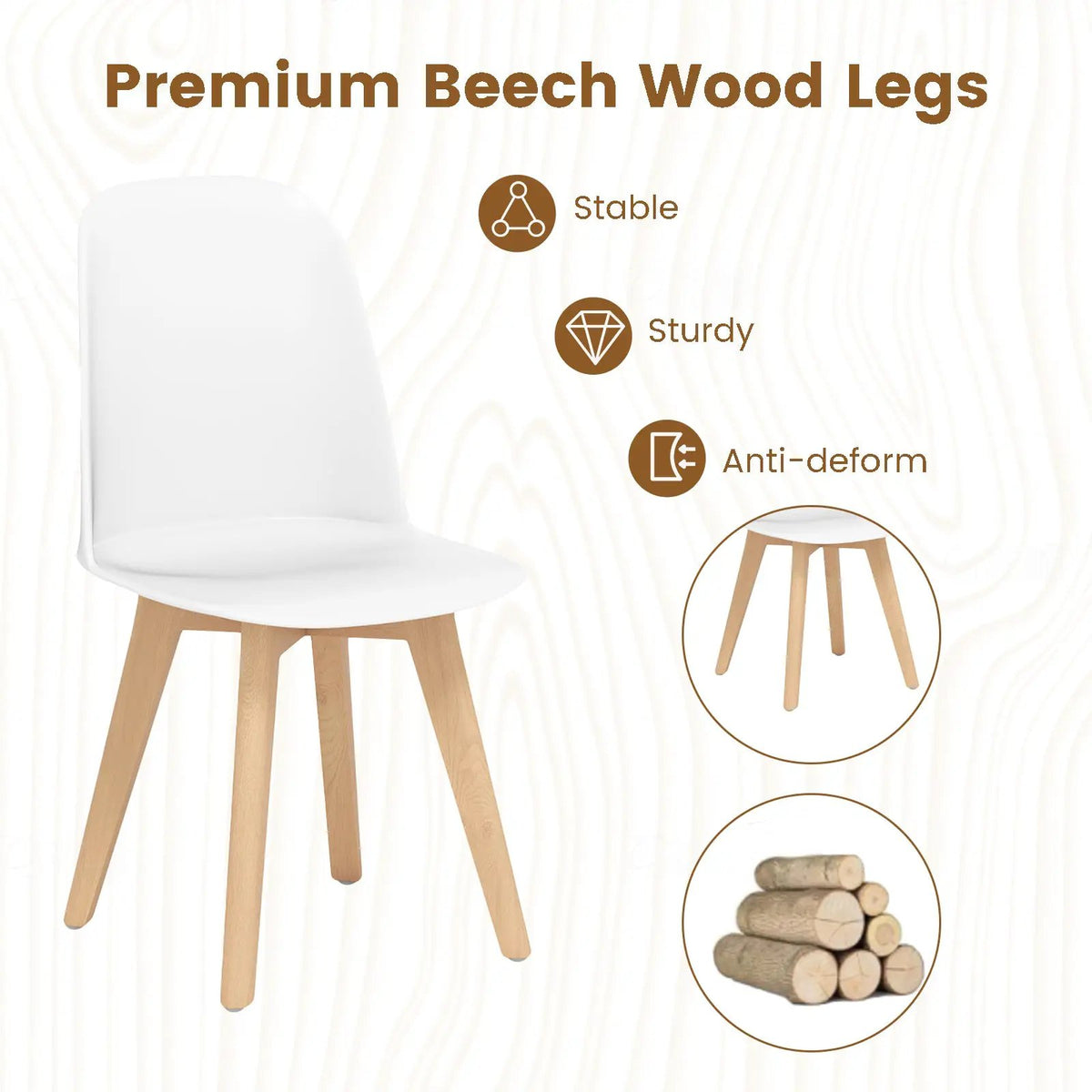Modern Dining Chair Set of 2 with Solid Beech Wood Legs and Tilt Backrest by DirectDeals
