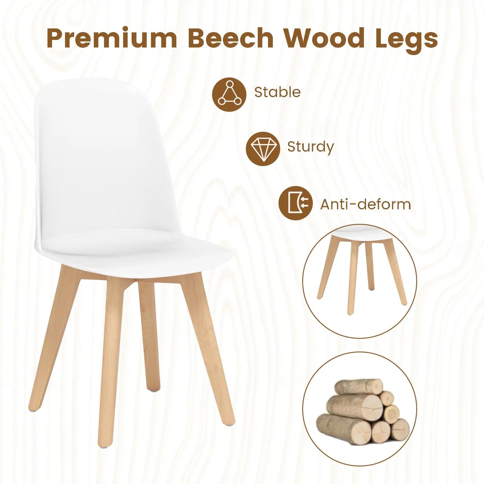 Modern Dining Chair Set of 2 with Solid Beech Wood Legs and Tilt Backrest by DirectDeals