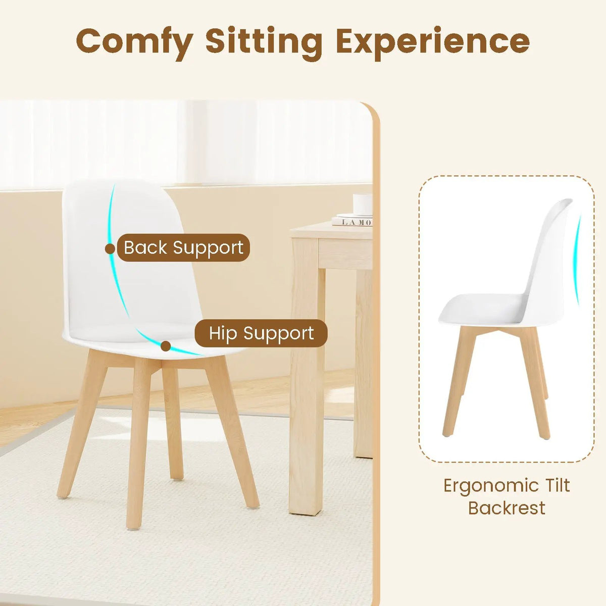 Modern Dining Chair Set of 2 with Solid Beech Wood Legs and Tilt Backrest by DirectDeals