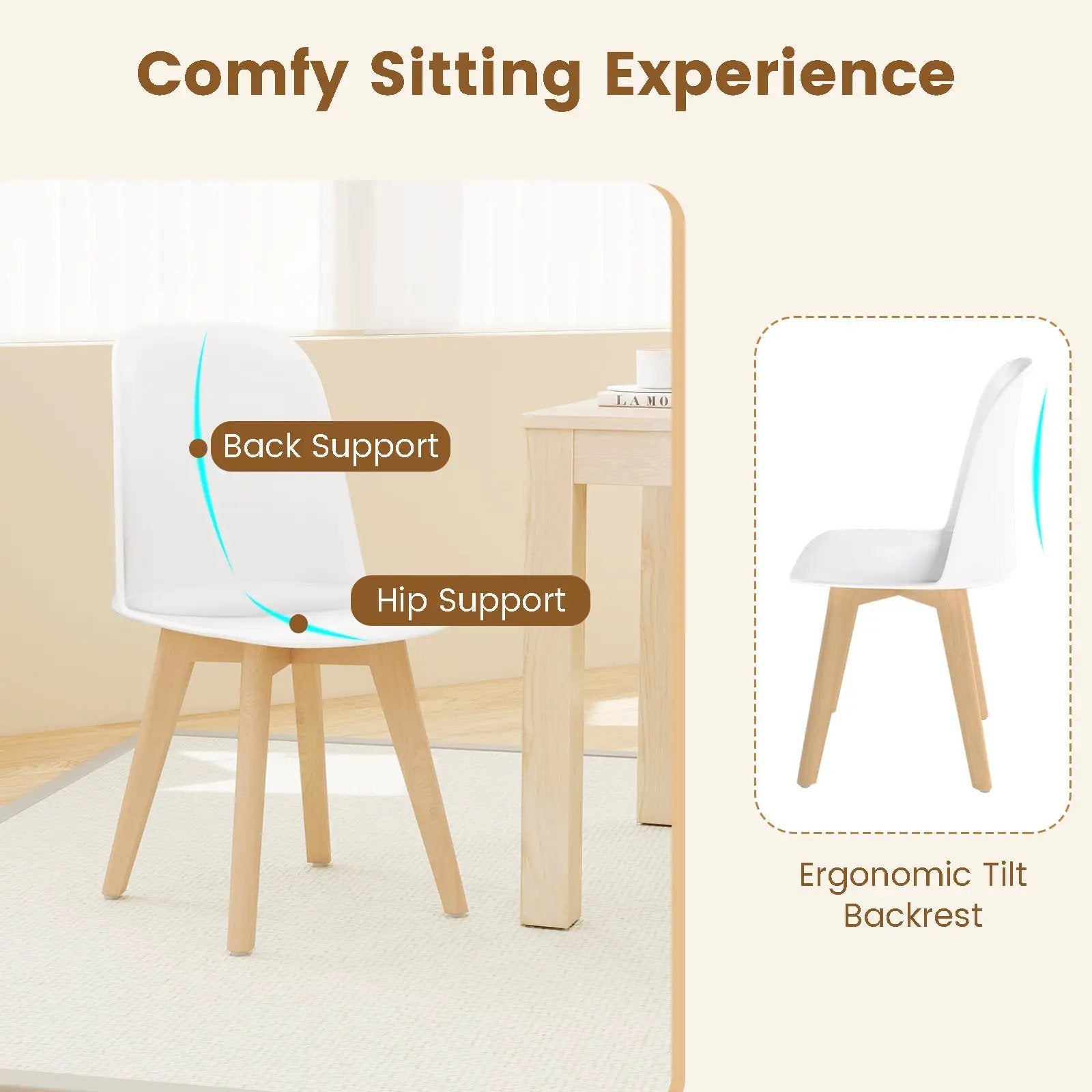 Modern Dining Chair Set of 2 with Solid Beech Wood Legs and Tilt Backrest by DirectDeals