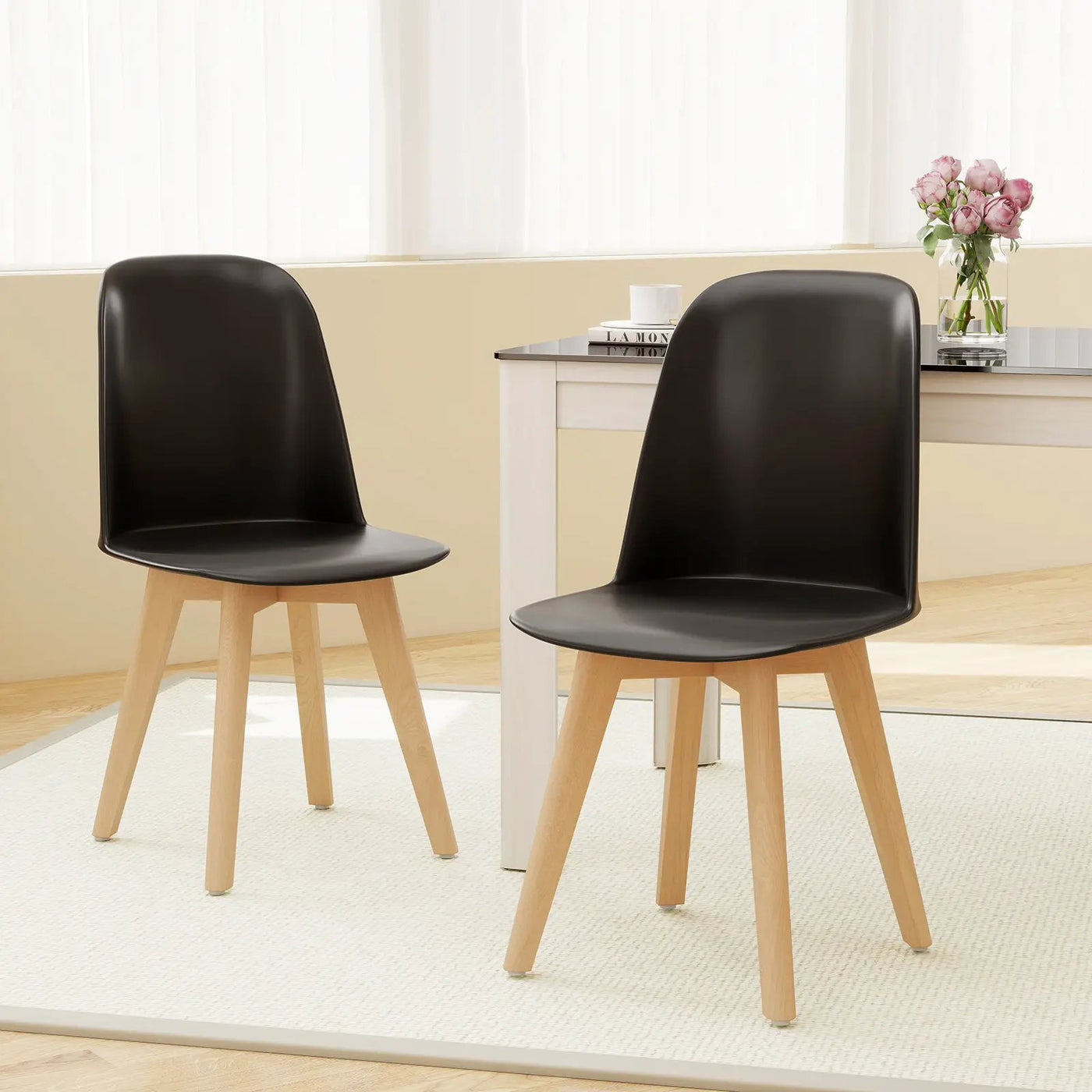 Modern Dining Chair Set of 2 with Solid Beech Wood Legs and Tilt Backrest by DirectDeals