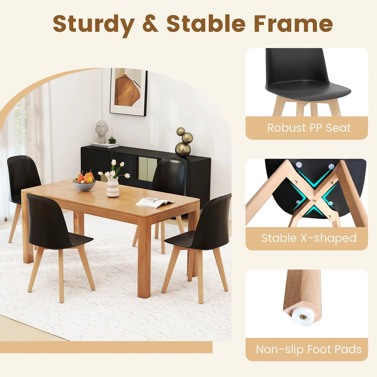 Modern Dining Chair Set of 2 with Solid Beech Wood Legs and Tilt Backrest by DirectDeals