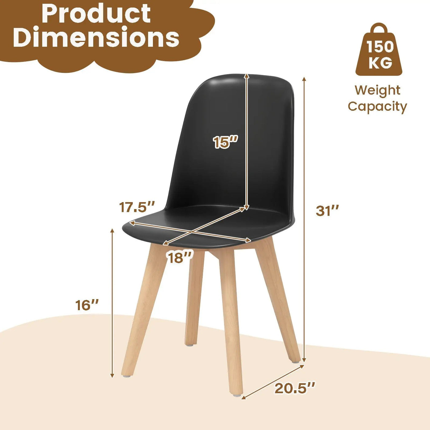 Modern Dining Chair Set of 2 with Solid Beech Wood Legs and Tilt Backrest by DirectDeals